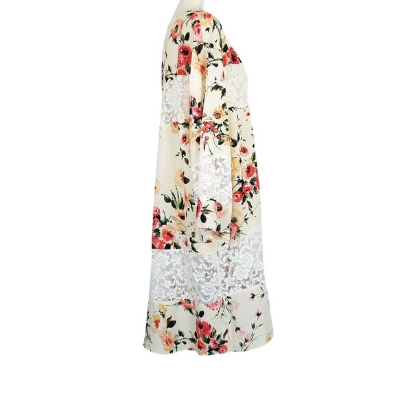 Moa Moa Floral Lace Trim Open Kimono Cardigan Cover Up 1X - Picture 4 of 12